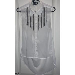 White high lo button down blouse sequins Rue21 M